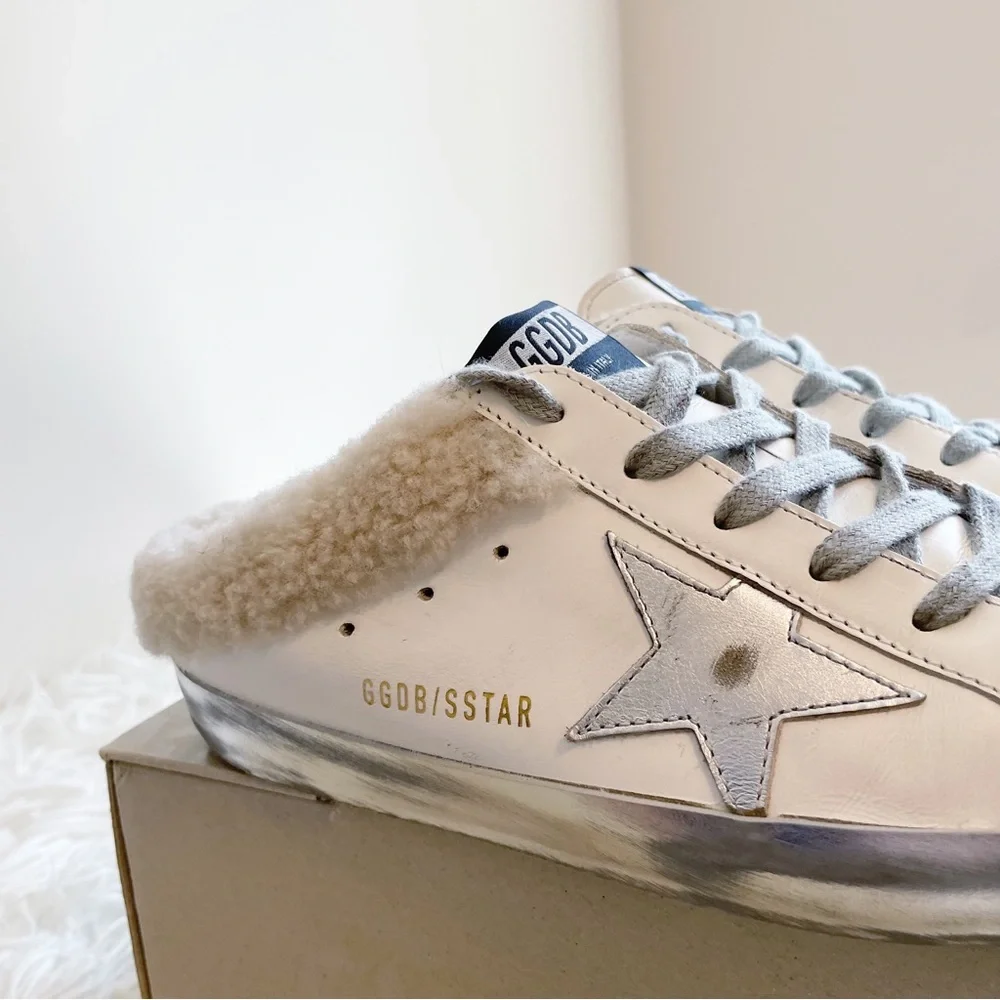 Golden Goose Superstar Sabot Shearling Sneaker White Silver Beige size 38 - Picture 8 of 15